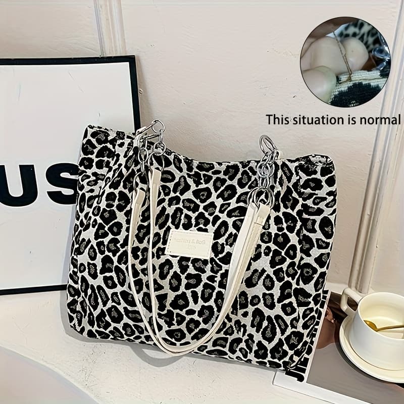 TEMU 1pc Leopard Print Corduroy Shoulder Bag, Women's Handbag Wallet, Plush Hanging Bag Fashion Additions, Large Capacity Crossbody Bag Decoration Bag, Suitable For Daily Outing Travel