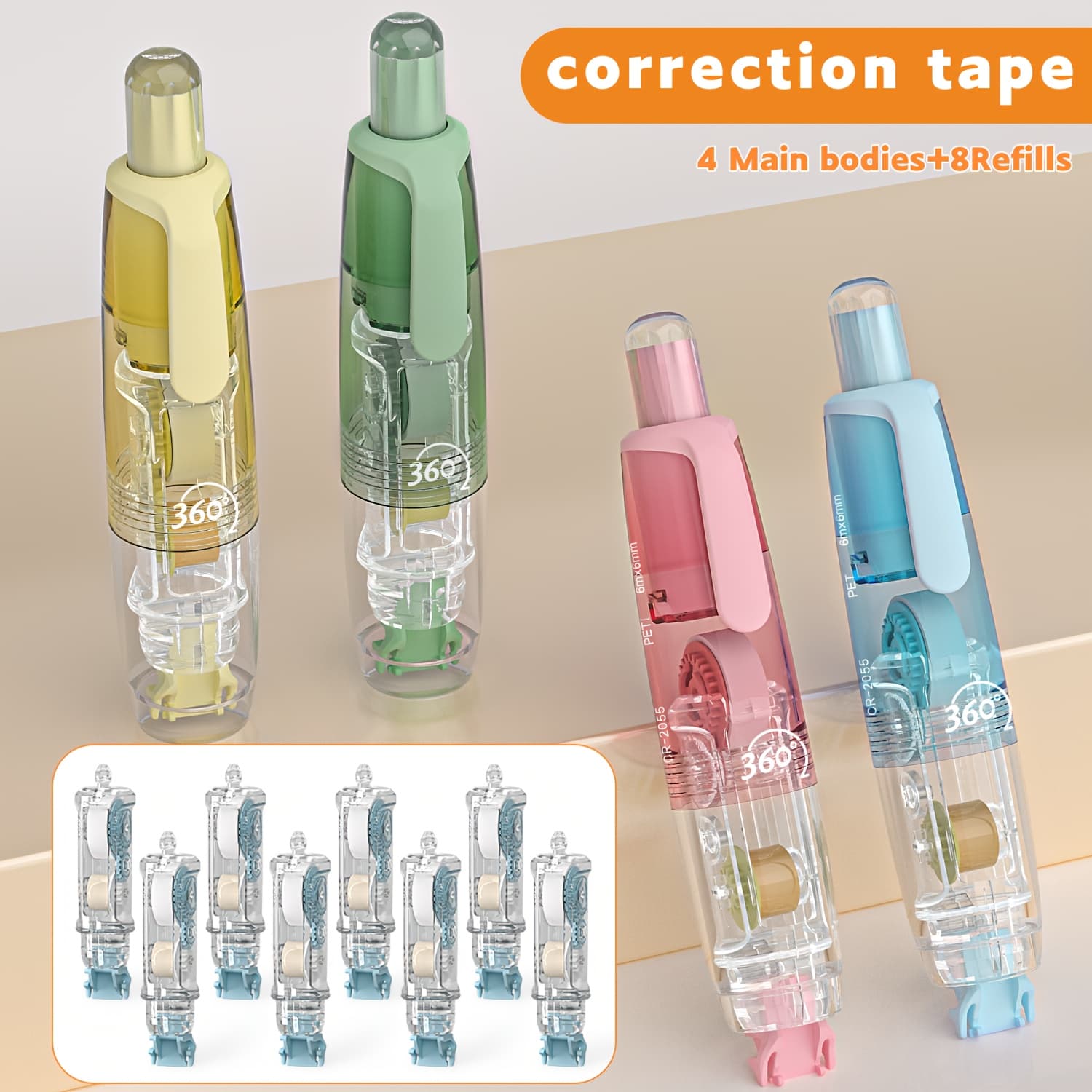 TEMU 12 Light-colored Silent Correction Tapes - Smooth Tape Output, , Allows For Instant Correction Of , Suitable For Schools And Offices - Large Capacity -father's Day Promotion