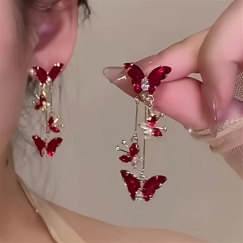 TEMU Chic And Red Drop Earrings, Perfect For Daily Wear And - Ideal For Any Season