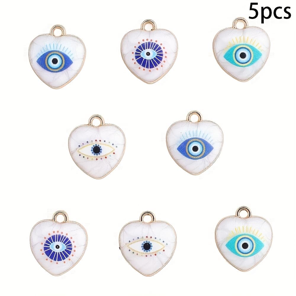 TEMU 5pcs Evil Eye Heart Pendants Chrams Random Single Rings Pendants For Jewelry Making Diy Bracelet Necklace Handcrafts Valentine's Day Gifts Accessories