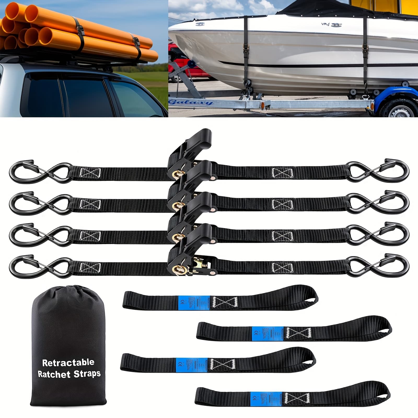 TEMU 4pcs Ratchet Straps Heavy Duty 15ft 1800 Lb Break Strength Ratchet Tie Down With Safety Lock S Hooks And Soft Loop Tie Down