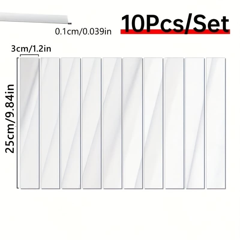 TEMU 10pcs Pack, 3*25cm/1.2*9.84in, Silver Acrylic Mirror Wall Sticker, Strip Self-adhesive Wall Decals, For Living Room Bedroom Bathroom Office Home, Art Wall Decoration