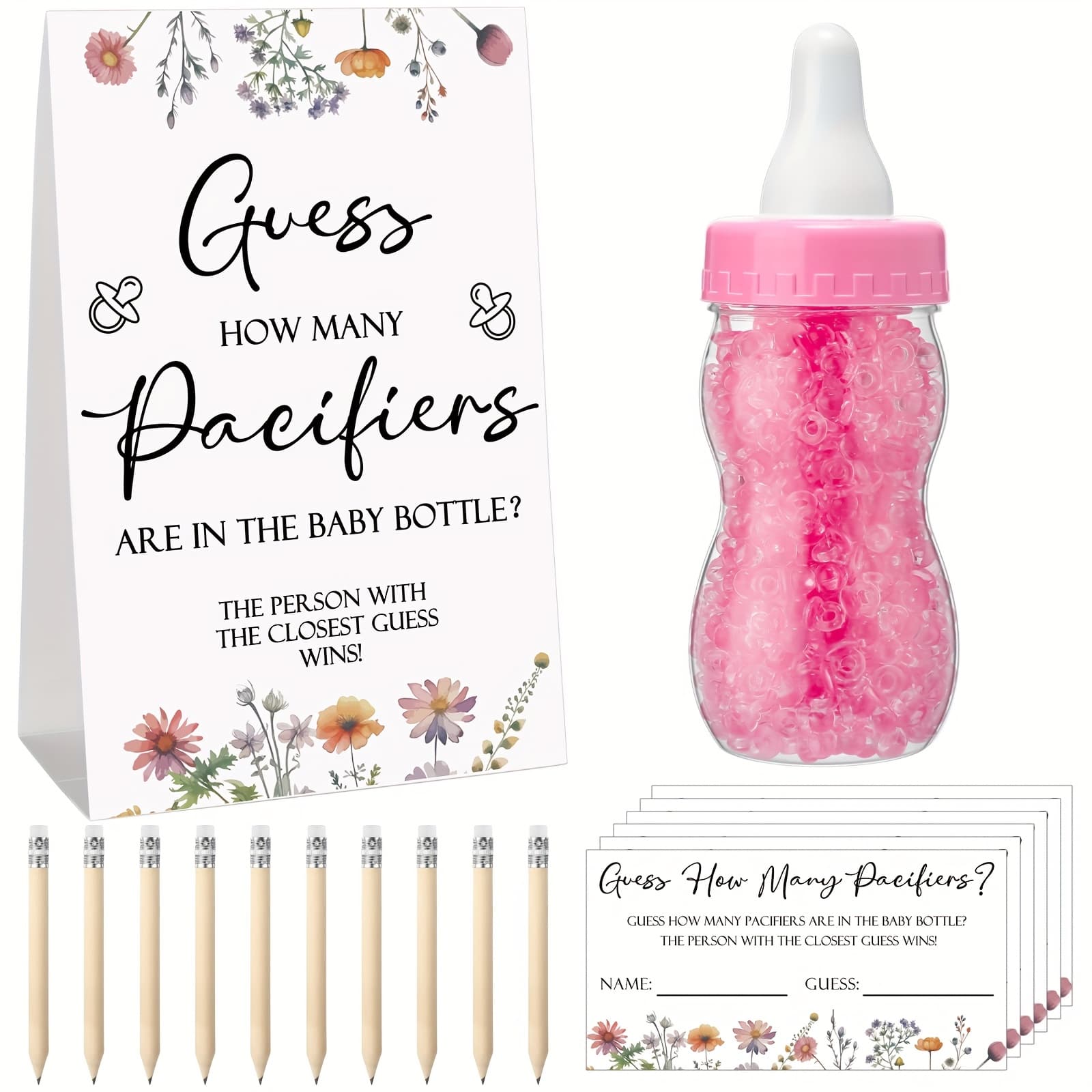 TEMU 512pcs Acrylic Pacifiers | 100 Small Guessing Games, 10 Hb Pencils, 750ml Milk Bottle, Theme For Guest Gender Reveal - Hungdao