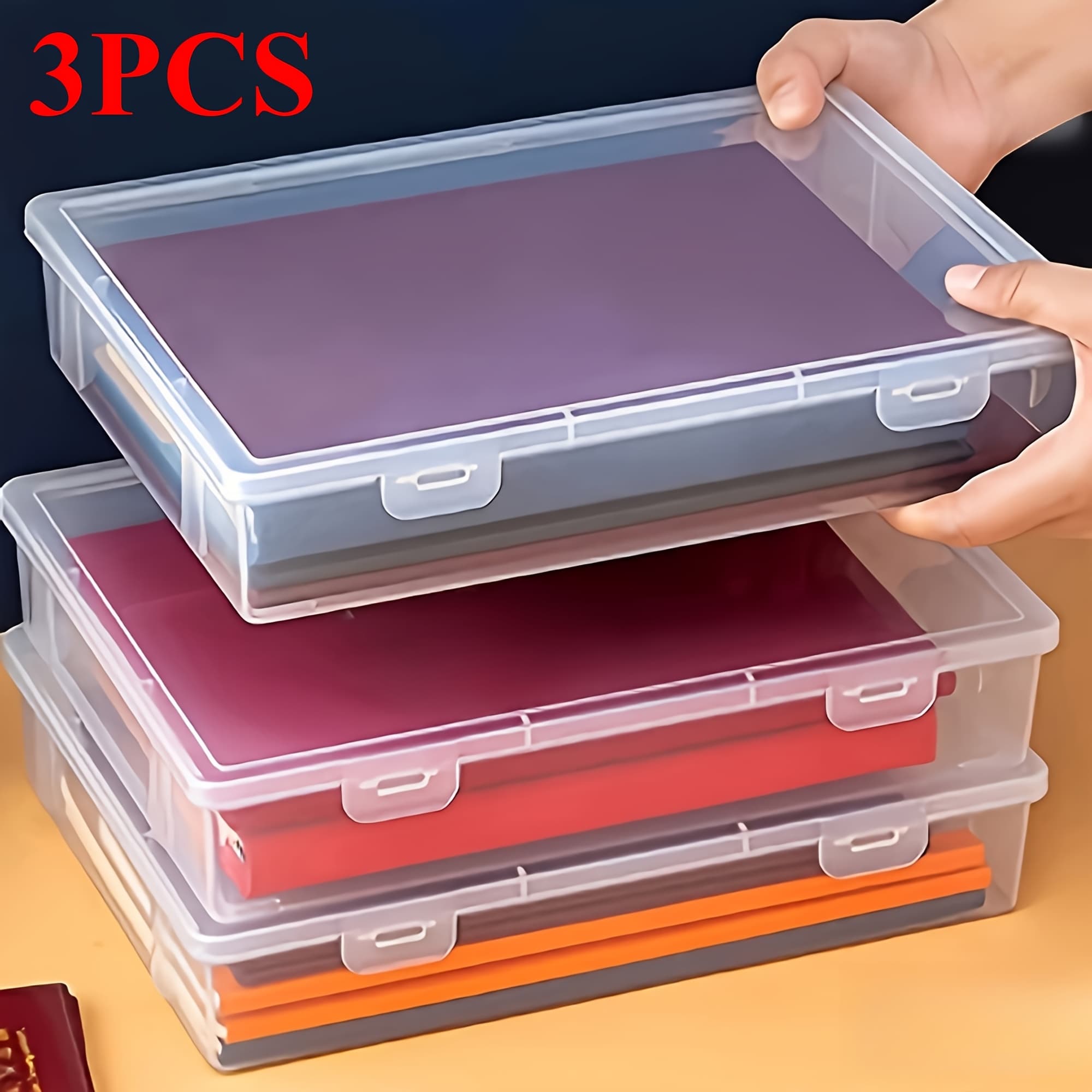 TEMU 3pcs Clear Plastic Storage Bins, A5 Size Transparent Plastic Organizer, Stackable Storage Box Holders, Desktop Document Organizer For Office & Home