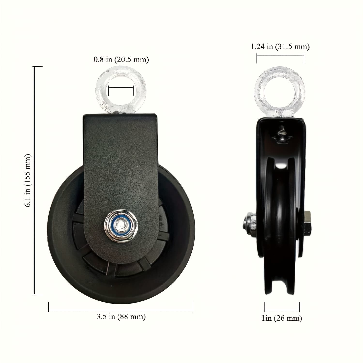 TEMU Heavy-duty Iron Pulley System, 1 Set With 360° Rotating Rollers, 3.54-inch Diameter - 440 Lbs Load Capacity, Black