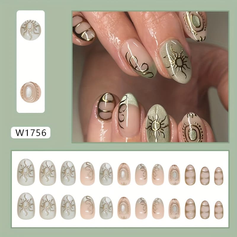TEMU Trade False Nails Light Green Wearable Nail Tips Fake Nails Cat Eye Removable Nail Stickers 24pcs