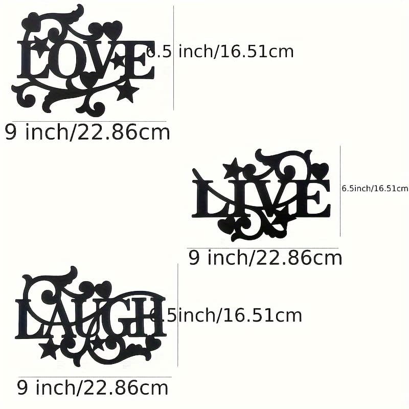 TEMU 3 Elegant Metal Wall Pieces Highlight The Soft Black Silhouette Decor 'love, Live, Laugh' For Art Room, Bedroom, And Festive Kitchen, Suitable For Halloween, Day, , Christmas