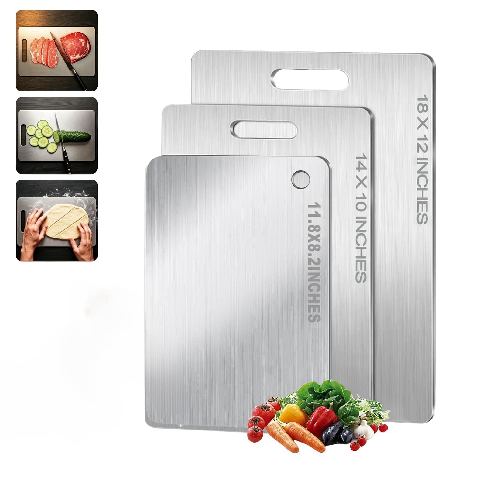 TEMU Titanium Cutting Board For Kitchen, 2025 New Upgrade Titanium Cutting Boards 3pcs, Large/medium/small Cutting Board, Double Sided Durable Metal Cutting Board