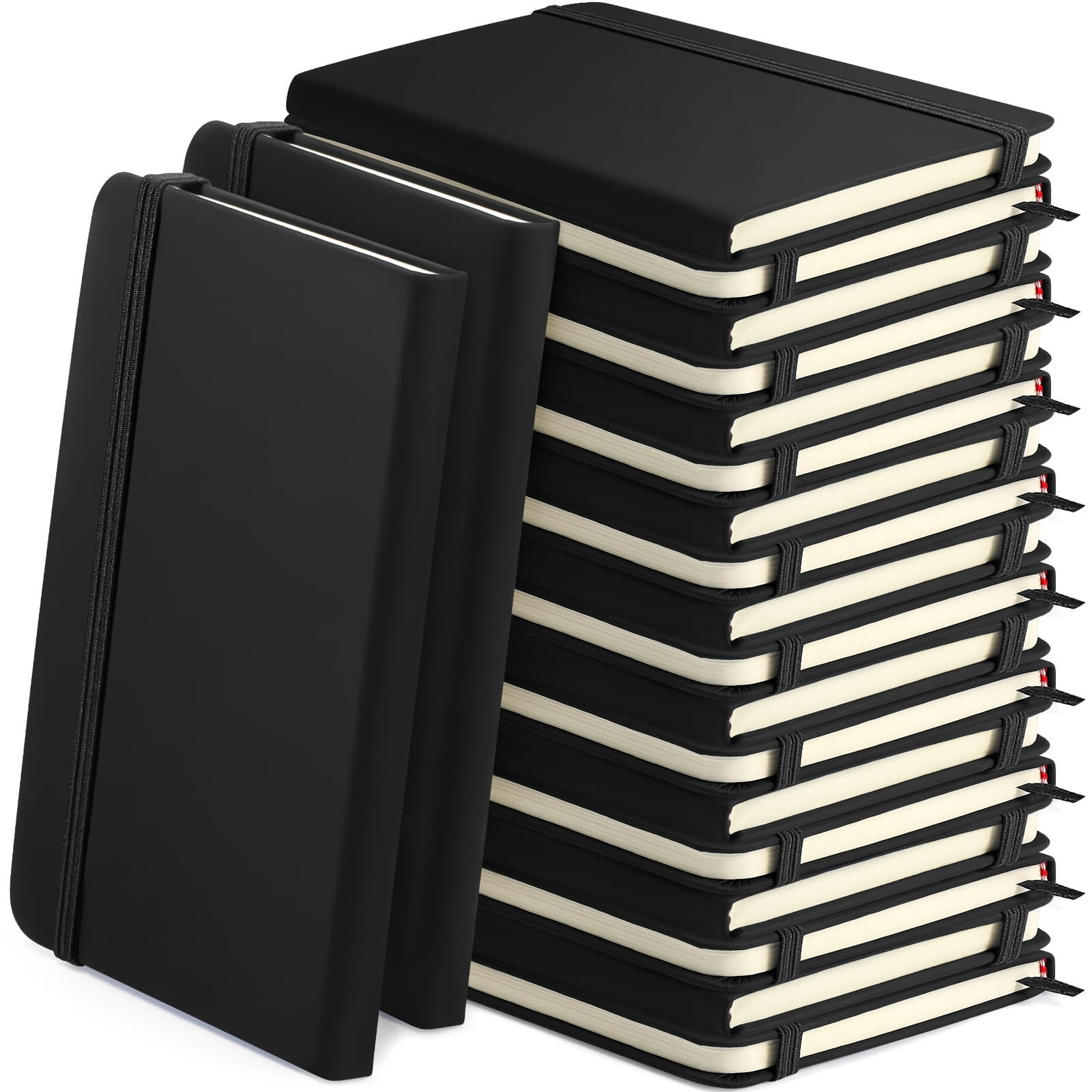 TEMU 20pcs Lined Journal Notebooks A5 Hardcover Executive Notebooks 5.5 X 8.3 Inches Journals Faux Leather Black Ruled Writing Notebooks With Elastic Band For Office