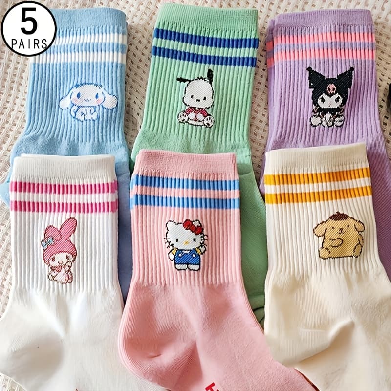 TEMU Officially Licensed 3-5 Pairs Random Women Socks, Spring Summer Pattern Soft Breathable Versatile Gift Socks