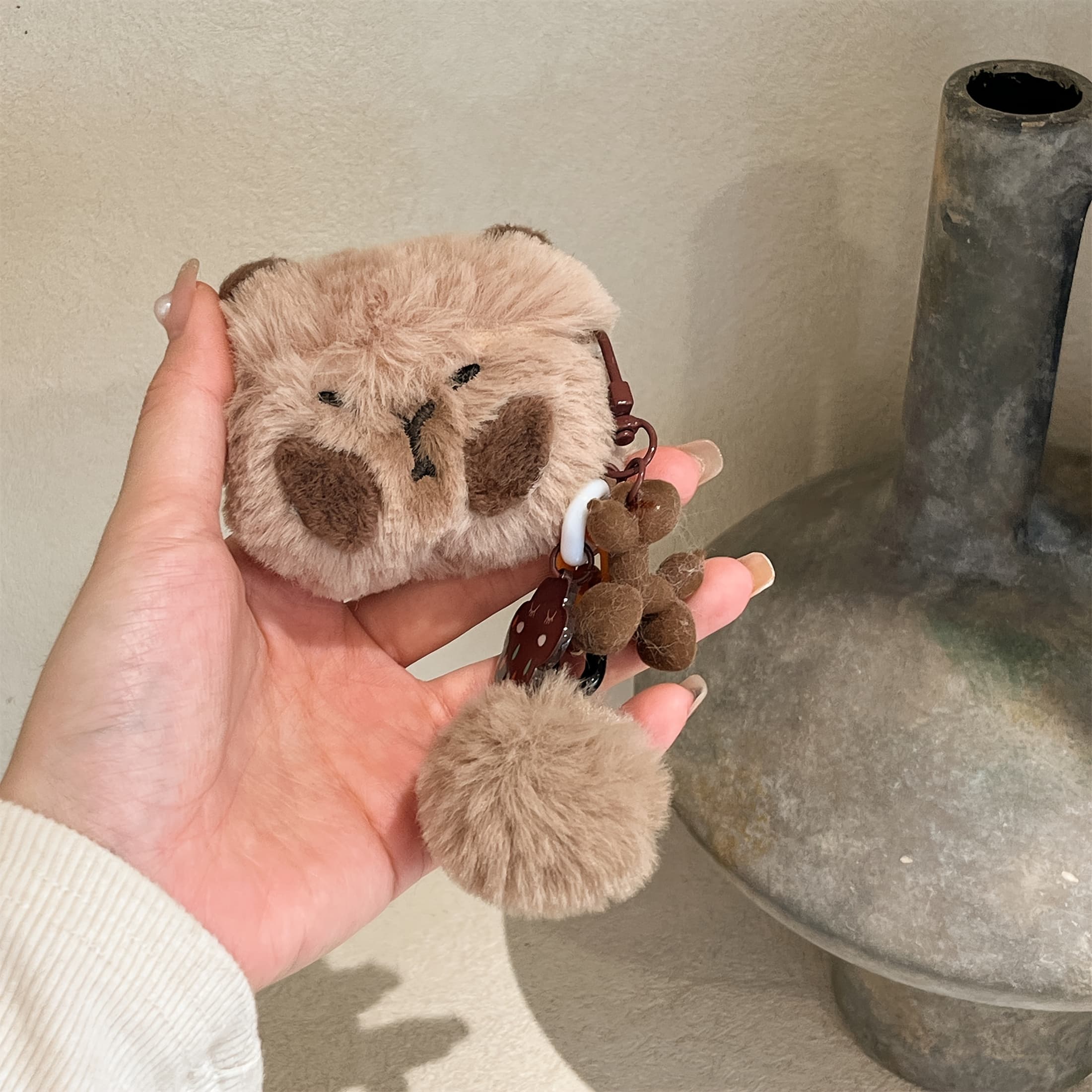 TEMU Plush Cute Capybara Earphone Case, Suitable For Airpods 1/2/airpods Pro/airpods Pro 2//airpods 3/airpods 4 With Lanyard Bracelet Protective Soft Case