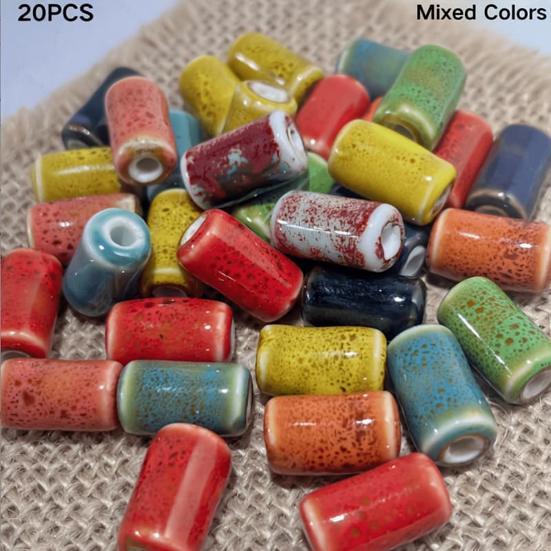 TEMU 20pcs Multicolor Mixed Long Tube Ceramic Beads, Bohemian Style, Suitable For Making, Necklaces, Bracelets, Beading, Home Decoration, Classroom Diy Craft Supplies