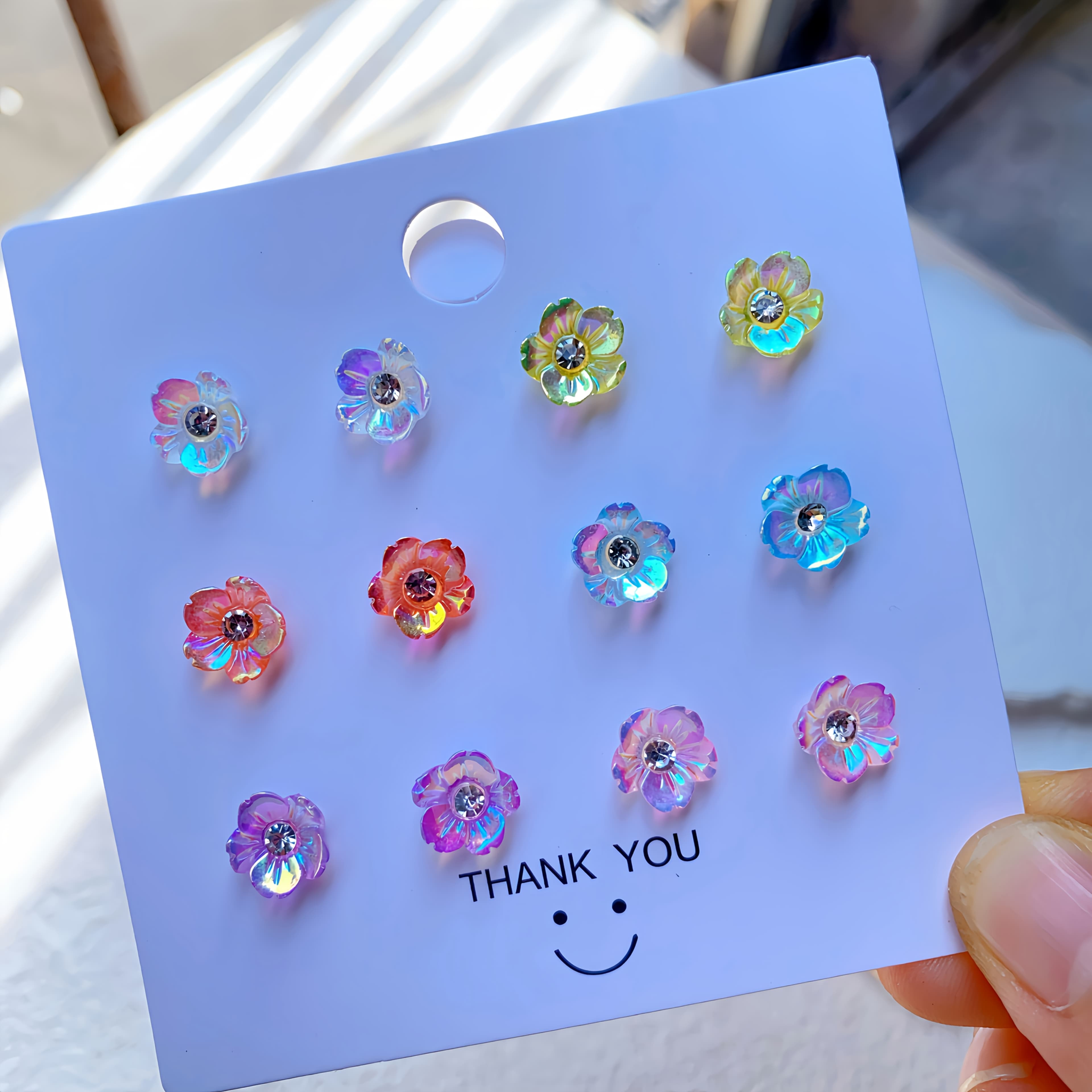 TEMU Aurora Hypoallergenic Full Resin Stud Earring Set With Storage Box | Gift Box - 12pcs Bohemian Style Holiday Gift, For Teenager