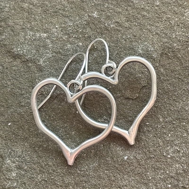 TEMU Retro & Elegant Heart Pendant Earrings For Women, -plated Jewelry, Ideal For Daily Casual Wear, Accessories For Couples On Valentine's Day