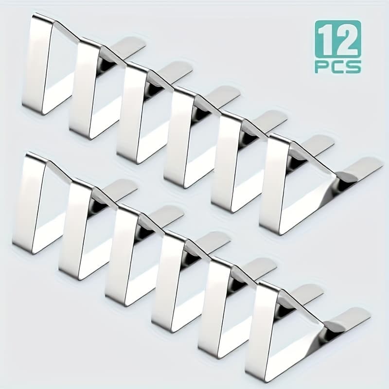 TEMU 12 Pack Tablecloth Clips - Heavy Duty Picnic Table Clips, Stainless Steel Table Cloth Cover Clamps, Table Cloth Holders Ideal For Restaurant Picnics Weddings Graduation Party