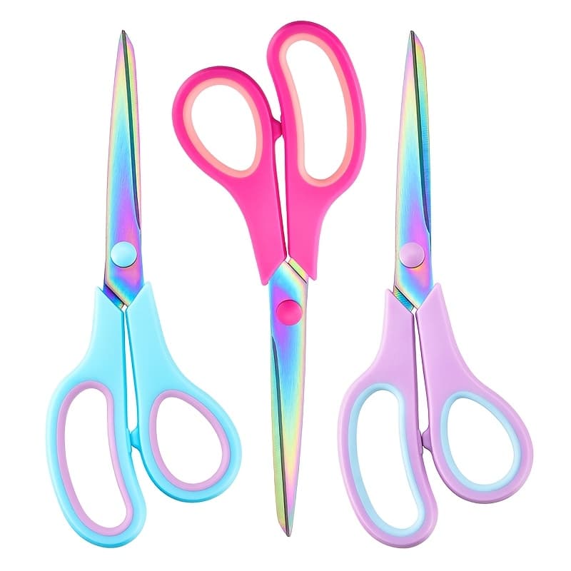 TEMU 3pcs, Titanium Coated Scissors - Ultra-sharp, Ergonomic Grip - Stainless Steel For Sewing, Arts, Office, School & Home Use