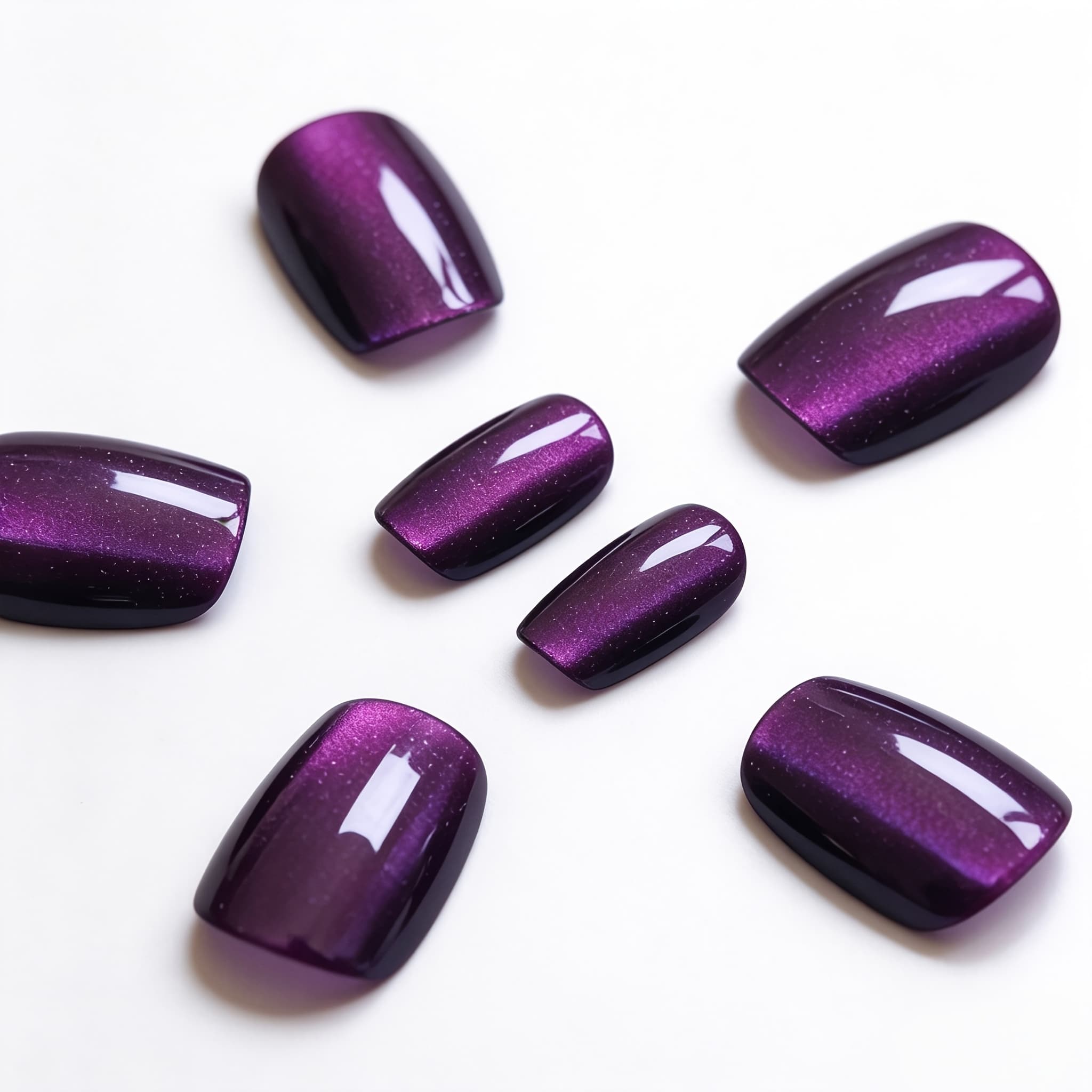 TEMU Aurora Purple Cat Eye Short Square Press-on Nails, 30pcs, Premium Manicure, Effect, Detachable Nails, Hand- Effect, Press-on Nails