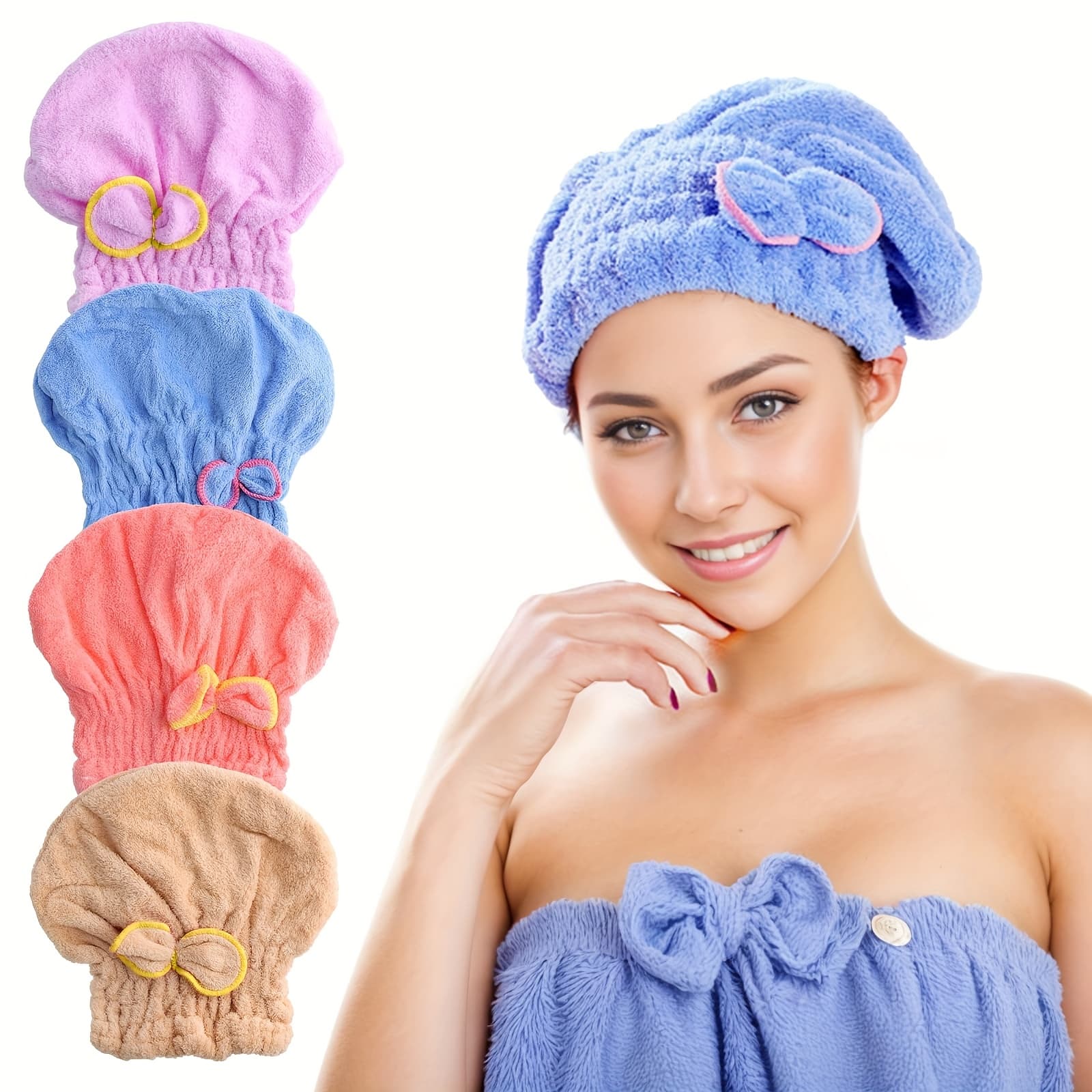 TEMU 4 Dry Hair Towel, Hair Towel Wrap Turban, Fast Dry Hair Beach Shower , Suitable For Wet Hair Curly Hair Long Hair Thick Hair