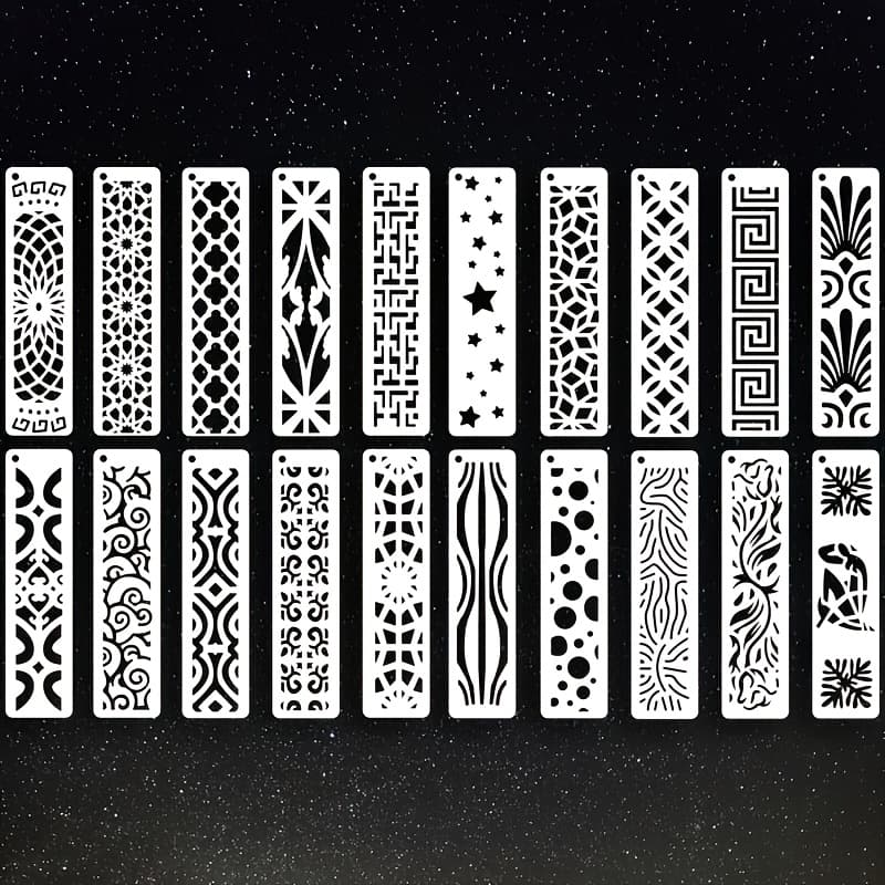 TEMU 20 Durable And Reusable Geometric Border Templates | Featuring Star And Floral Patterns, Ideal For Scrapbooking, Card Making, Furniture Decorating, And Crafts - Creamy Polyethylene Terephthalate