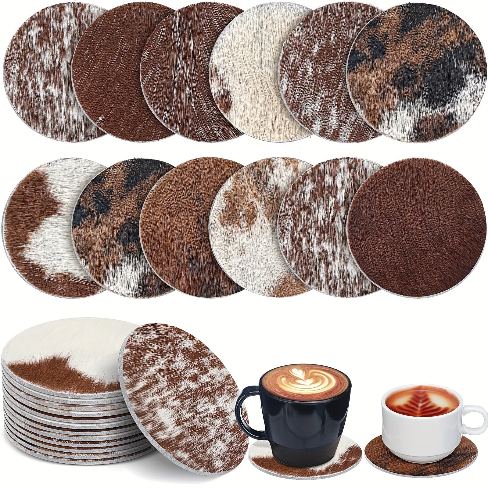 TEMU 12pcs Of Round Cowhide Beverage Coasters Suitable For Tea Cups, Living Rooms, Offices, And Desktop Decoration