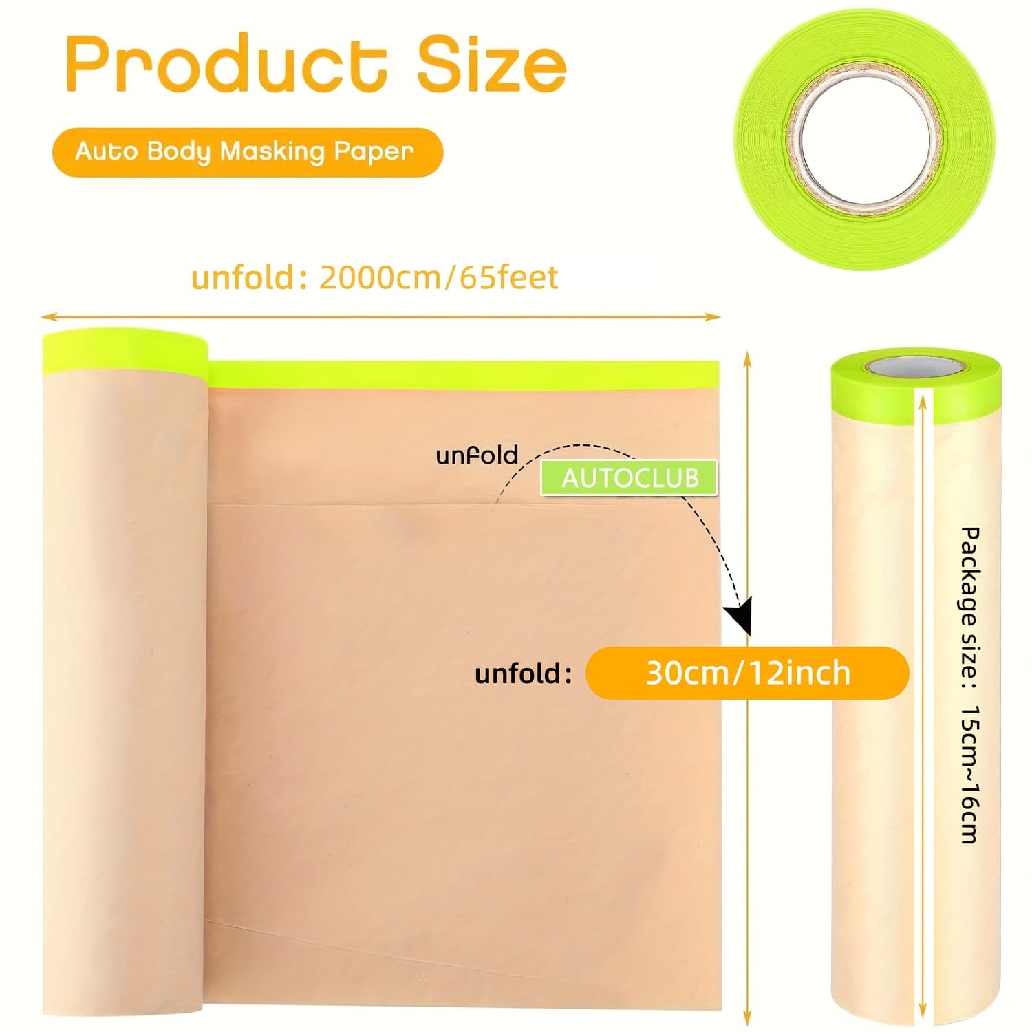 TEMU Masking Paper, 6in/ 12in/ 20in/ 24in Automotive Paint Paper Roll With Tape, Masking Paper For Painting, Drape For Painting Protection Covering