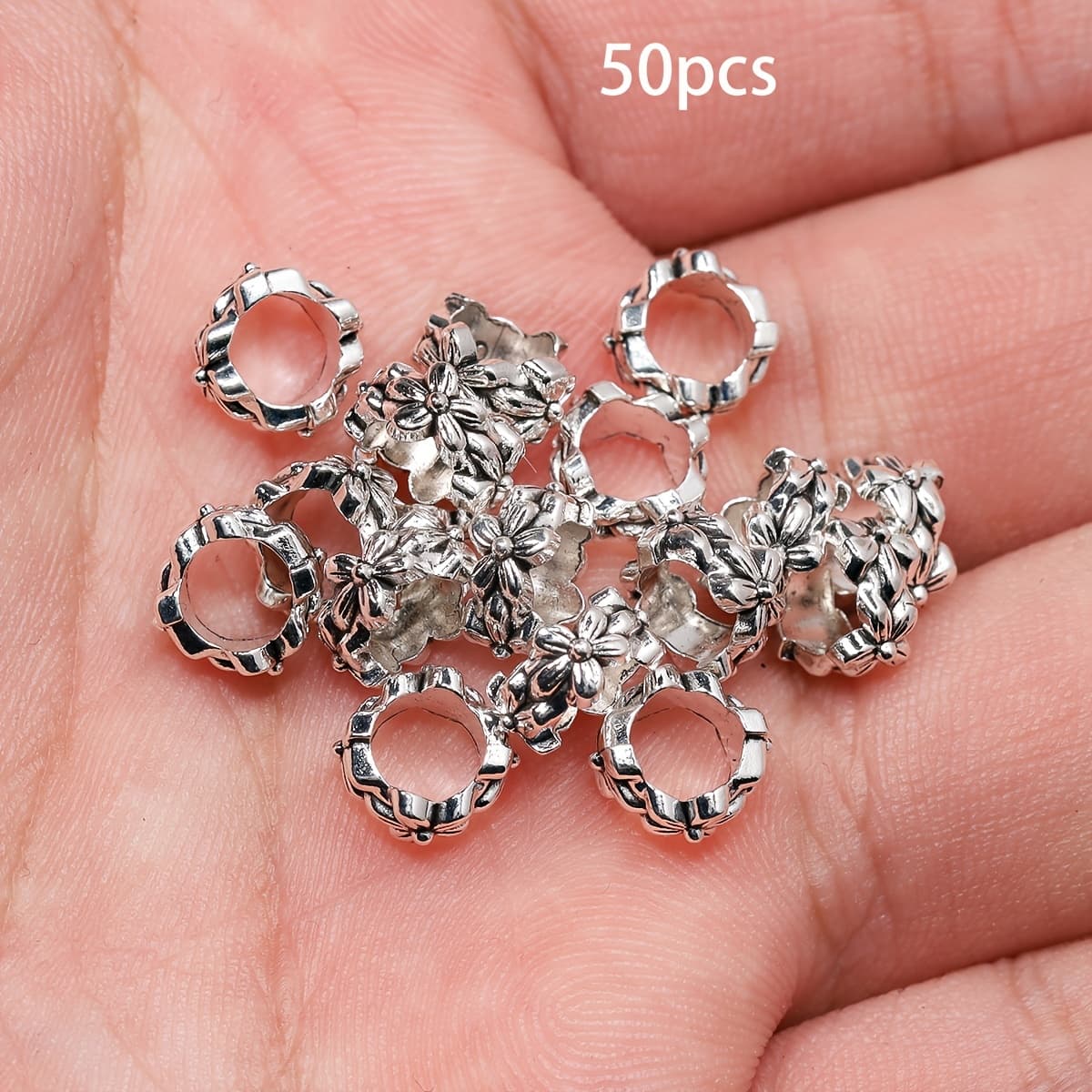 TEMU 50pcs Flower-shaped Large Hole Spacer Beads, Suitable For Jewelry Making - For Bracelet And Necklace Handmade Additions