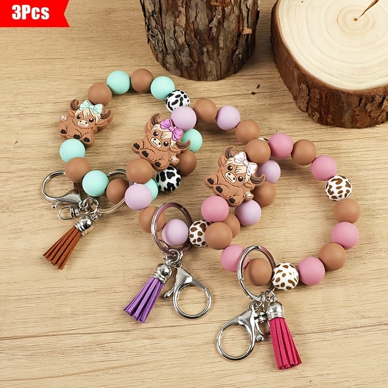 TEMU 3pcs Set With Bow Tie, Bead, Keychain, Anti Lost Keychain, Holiday Gift