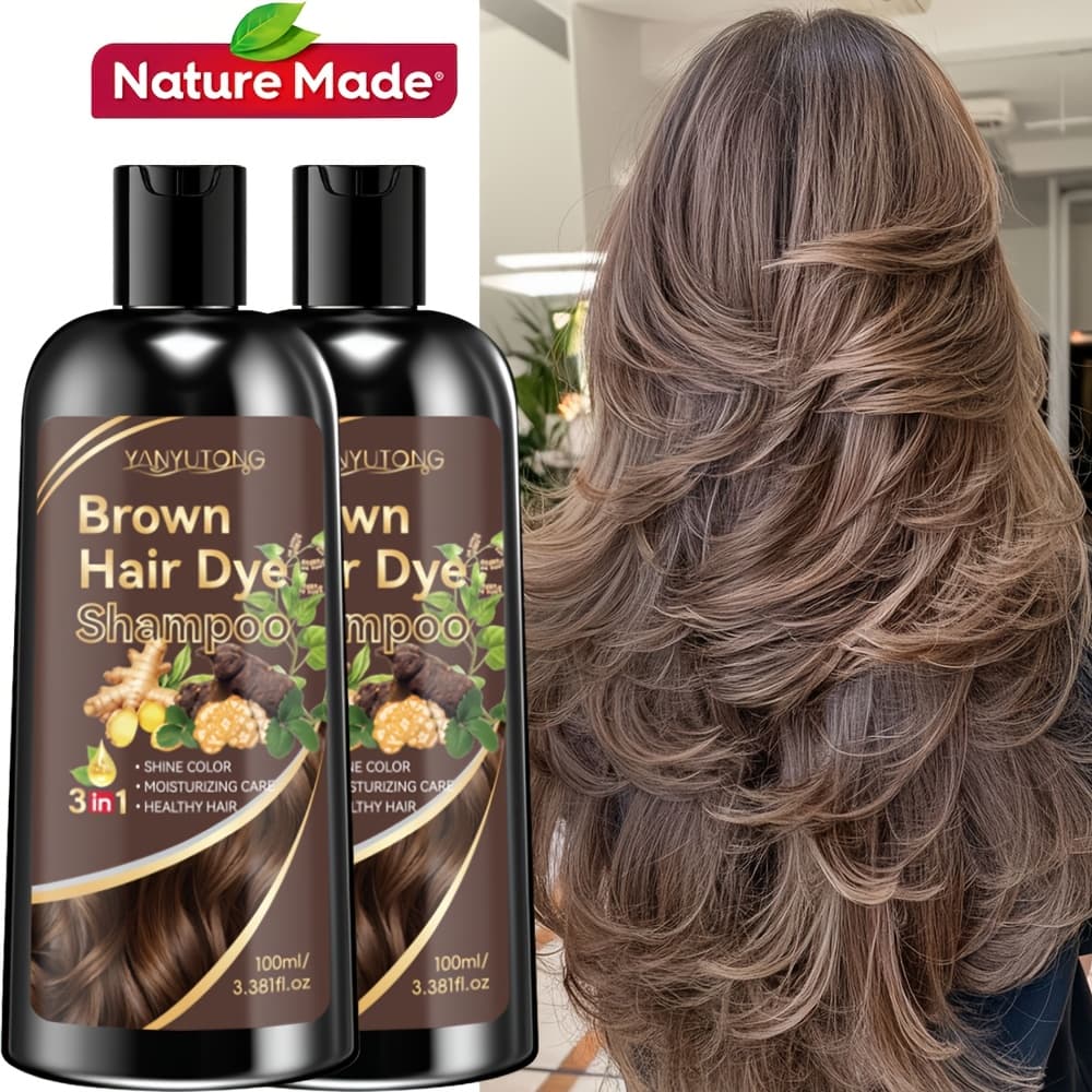 TEMU 2-pack 100ml Hair Dye Shampoo, Natural Plant Pigments, Safe For Hair, Quickly Covers Gray Hair, In Black, Brown, And , Halloween Gift, Christmas Present Valentine's Day Gift.
