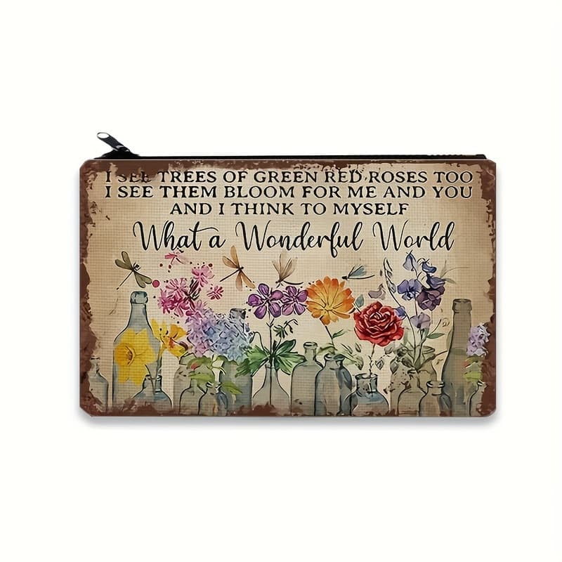 TEMU Dragonfly What A Flowers Funny Print Zipper Pouch, Lightweight Carry-on Bag, Versatile Makeup Bag, Coin Purse
