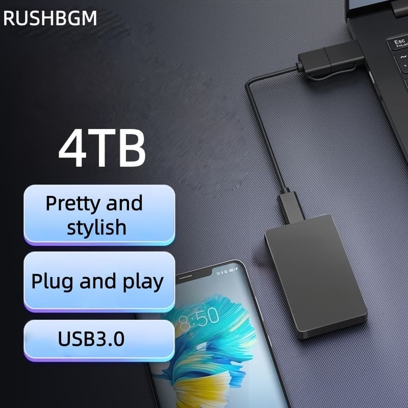 TEMU Brand Flagship Store 4tb External Hard Drive Usb 3.0 Portable Hdd Large Capacity Shockproof Uasp+ Transfer Plug And Play Suitable For Laptop Office Student Professional Backup Use
