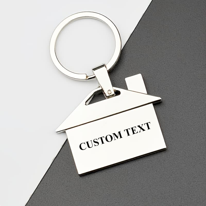 TEMU Custom Text House-shaped Keychain, Alloy Metal , Personalized Keyring For Real Estate Promotions And