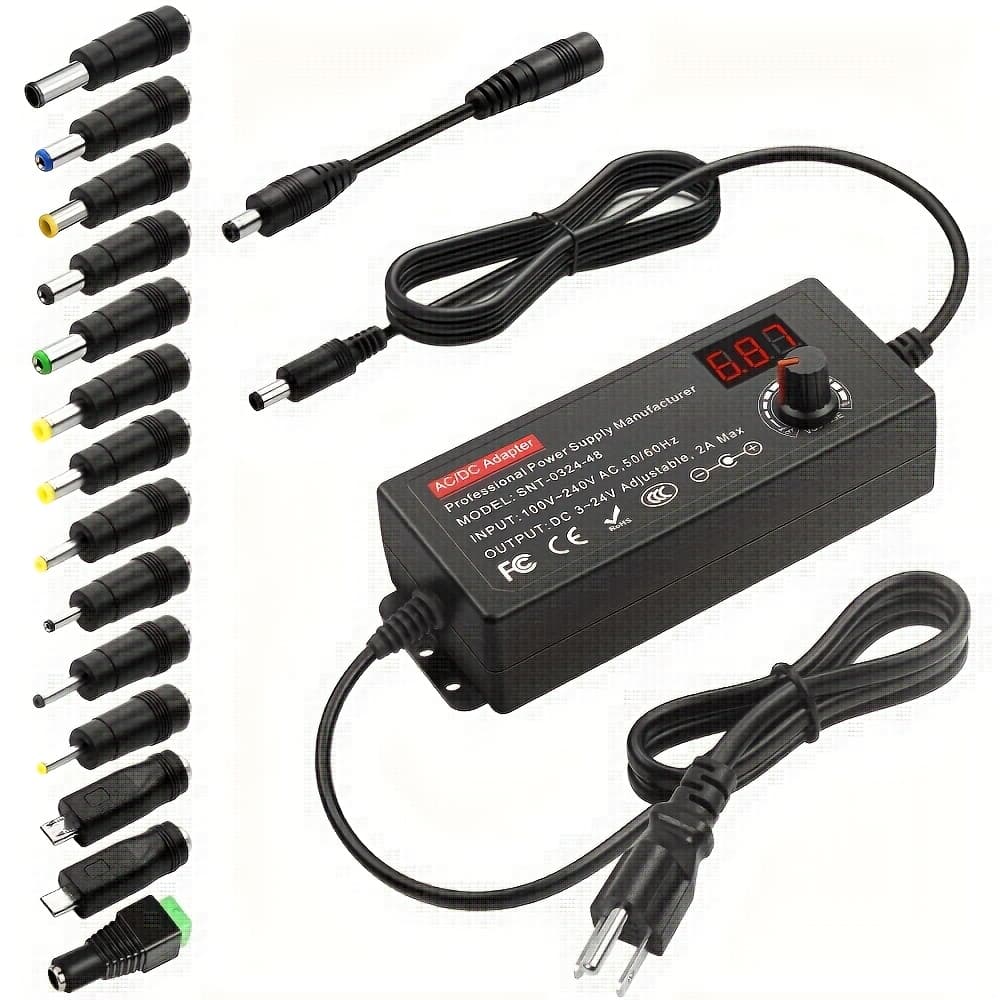 TEMU Ac To Adapter 4v - 24v 2a 48w Switching Power Supply 4v 5v 6v 9v 12v 15v 18v 19v 20v 24v 1a 1.5a 2 Amps Adjustable Ac/ Converter Transformer With 14 Tips & Polarity Converter