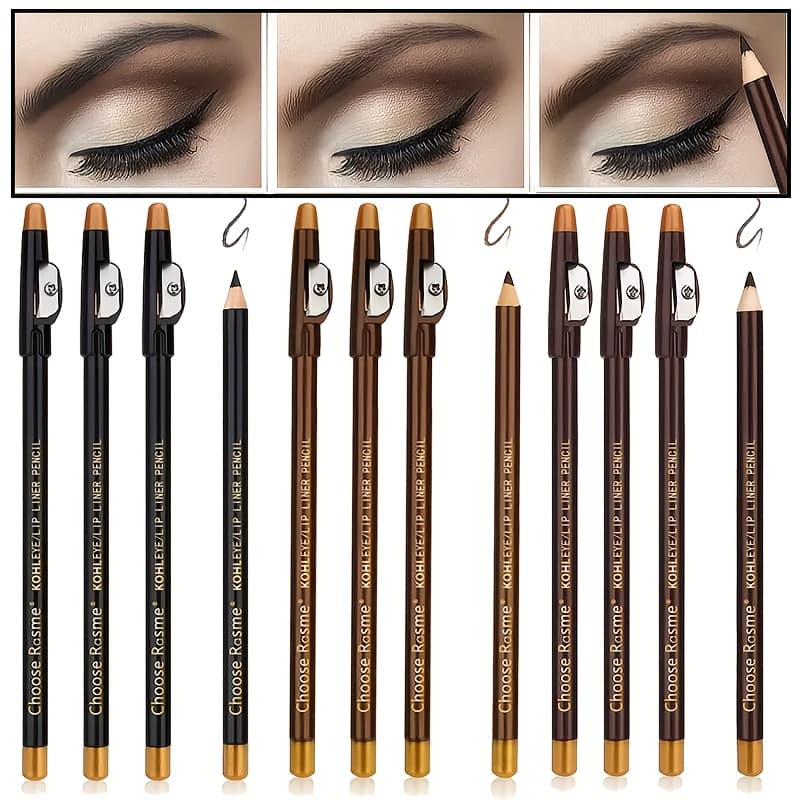 TEMU 12pcs Multi-functional Waterproof Long-lasting Eyebrow Pencil Set, Suitable For Types, Long-lasting Waterproof, Black, And - Used As An Eyebrow Pencil Or Eyeliner