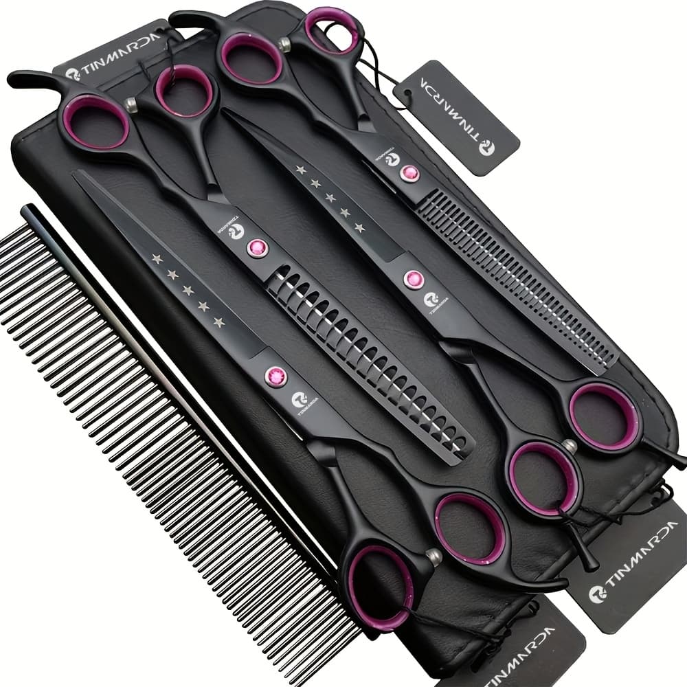 TEMU 7.0 Inches Professional Dog Grooming Scissors Set Straight & Thinning & Curved & 4pcs In 1 Set (with Comb)