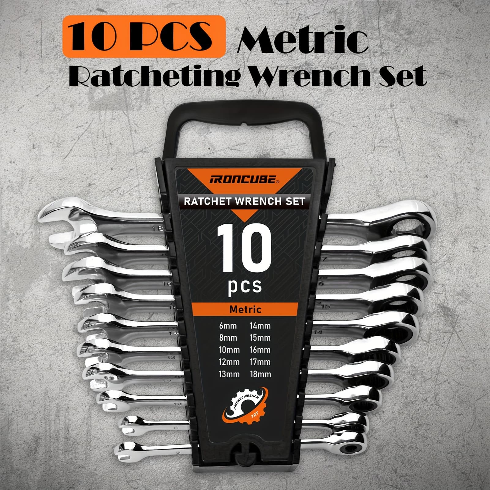 TEMU Ratcheting Combination Wrench Set: 10pcs Metric 6mm To 18mm 72 Tooth With Organizer For Auto Repair