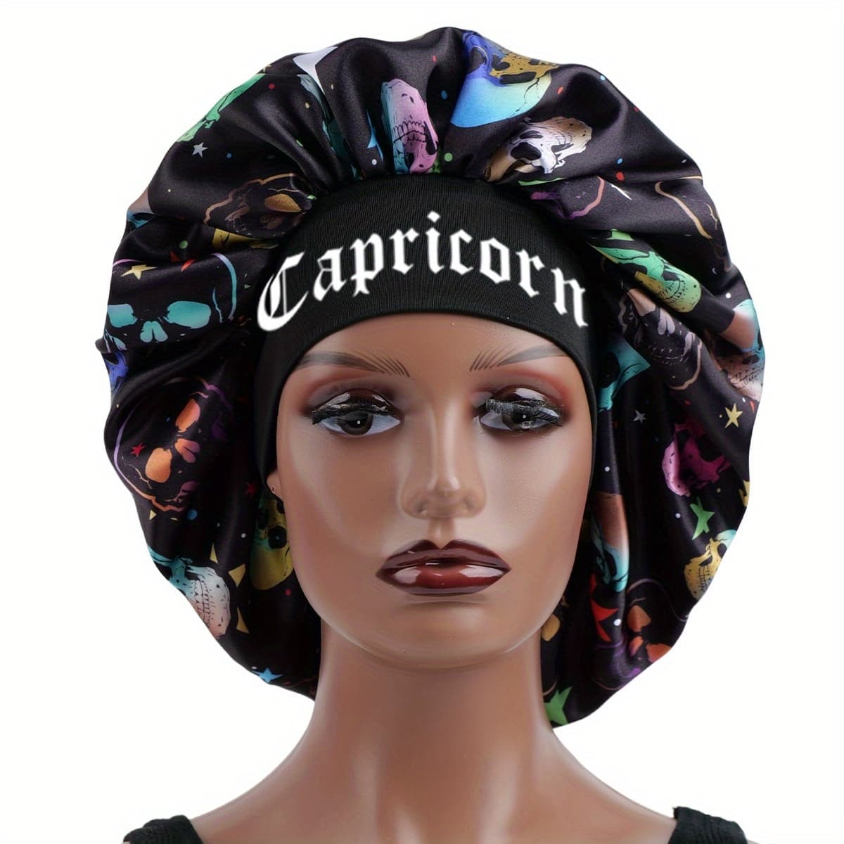 TEMU Zodiac Sign Print Satin Sleep - Long & Short Bonnet Styles, Elastic Band Hair Bonnet For , Polyester 100., Unisex Adult Hair Care, Halloween Party Favor, Sleep Bonnet