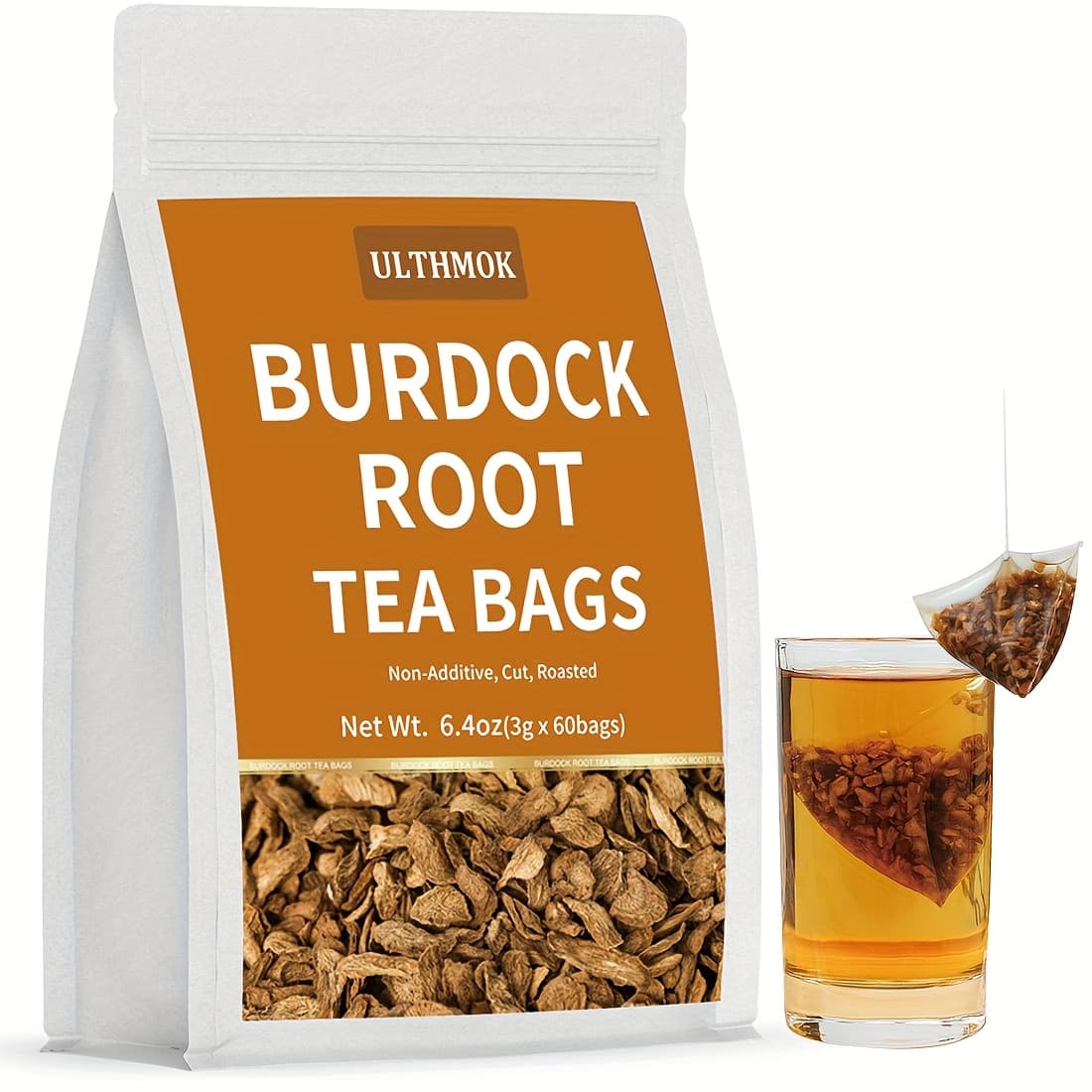 TEMU Premium Burdock Root Tea Bags, 60 Tea Bags/6.4 Oz. Burdock Root Herbal Tea, No Additives, No Caffeine, Great For Afternoon Tea, Gift