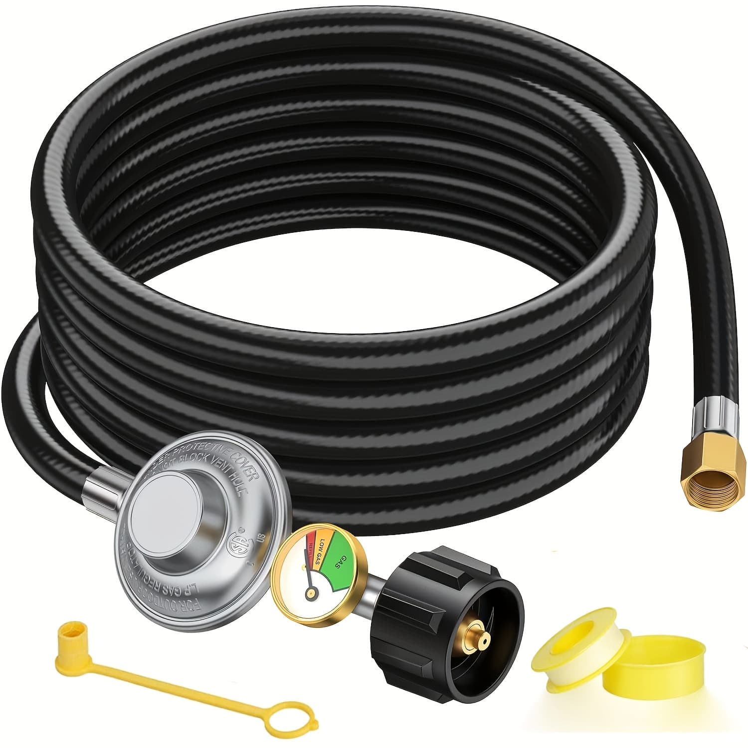 TEMU Hose With Propane Tank Gauge Universal Grill Regulator Replacement Parts, Qcc1 Hose And Regulator For Most Grill, Heater And Fire Pit Table, 3/8" Female Flare Nut(3/6/12feet)