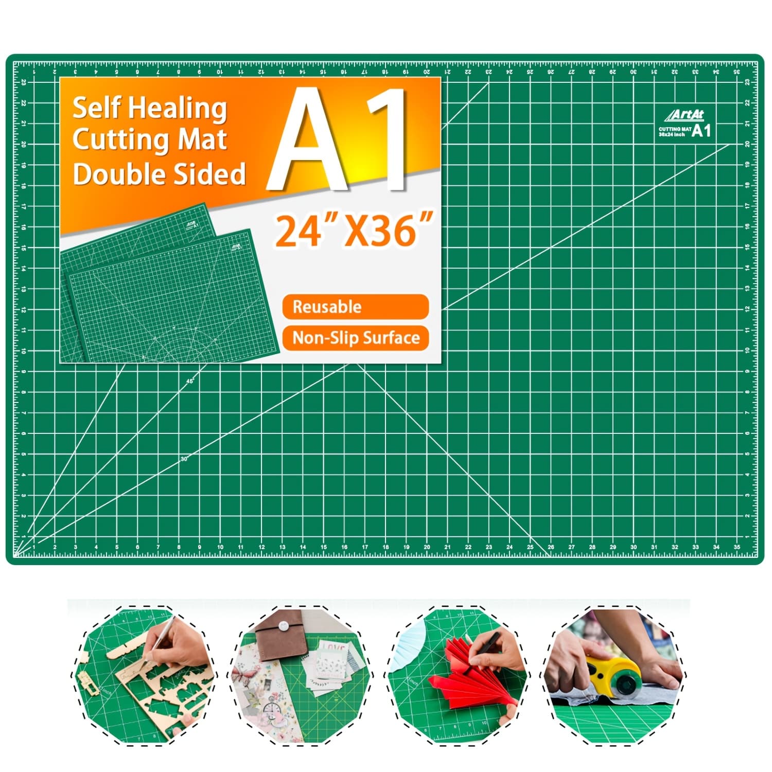TEMU Self Cutting Mat 24" X 36", A1 Size, Double Sided Green, Non-slip, For Crafts, Sewing, Fabric, Scrapbooking