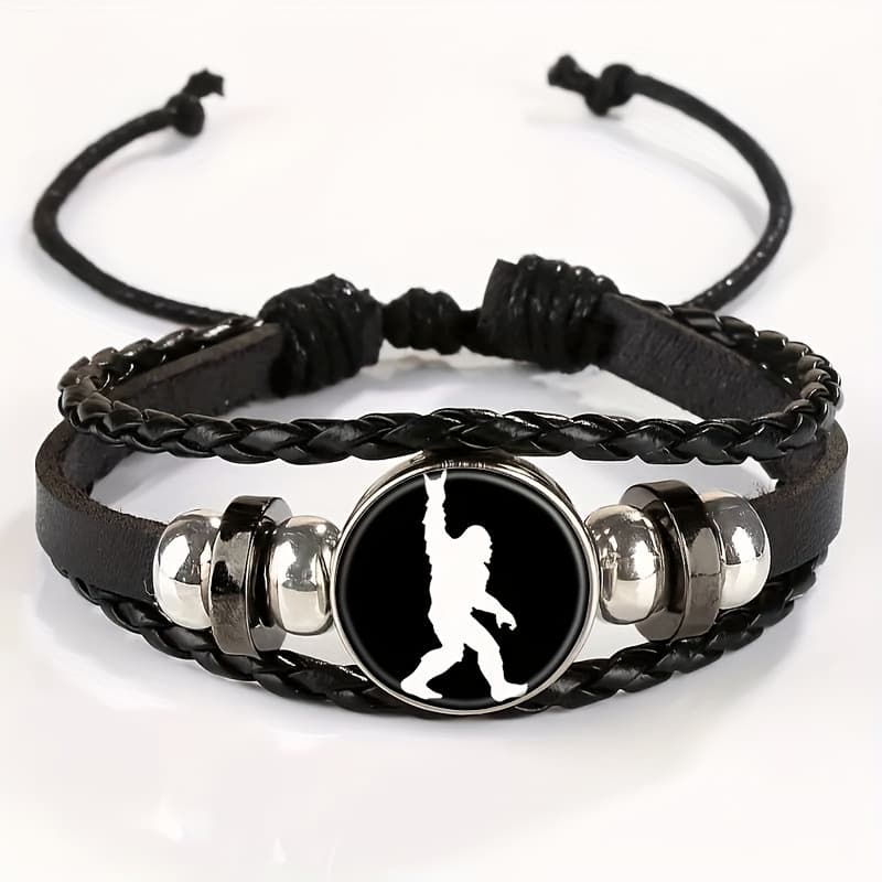 TEMU Adjustable Vintage Monster Pendant Bracelet - Black Synthetic Synthetic Leather With Large , Mixed Colors, Daily Wear Or Gifting, Casual Accessory, Edgy Accessory, Durable Wristband, For Teenager