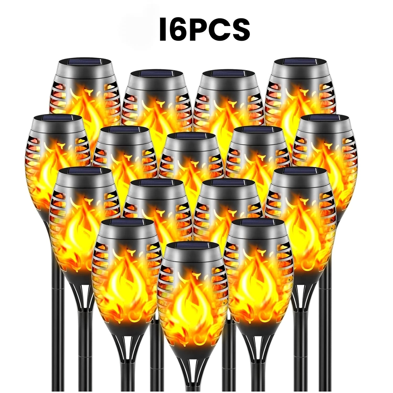 TEMU 16/8/6/2pcs, Ip55, Solar Outdoor Flame Torch Lights, Warm Light. Flickering Flame Lights, Suitable For Outdoor Decoration Lights, Ideal For Christmas, Halloween, Gardens, Yards, And Patios, For