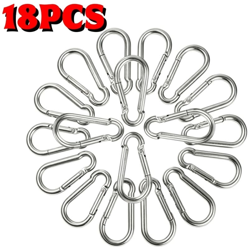 TEMU 18pcs Stainless Steel Carabiners, Outdoor Hooks, Outdoor , Outdoor Keychain, Durable Metal Carabiners With Spring Lock For Camping, Hiking, Ropes, Chains, Keys And Keychains