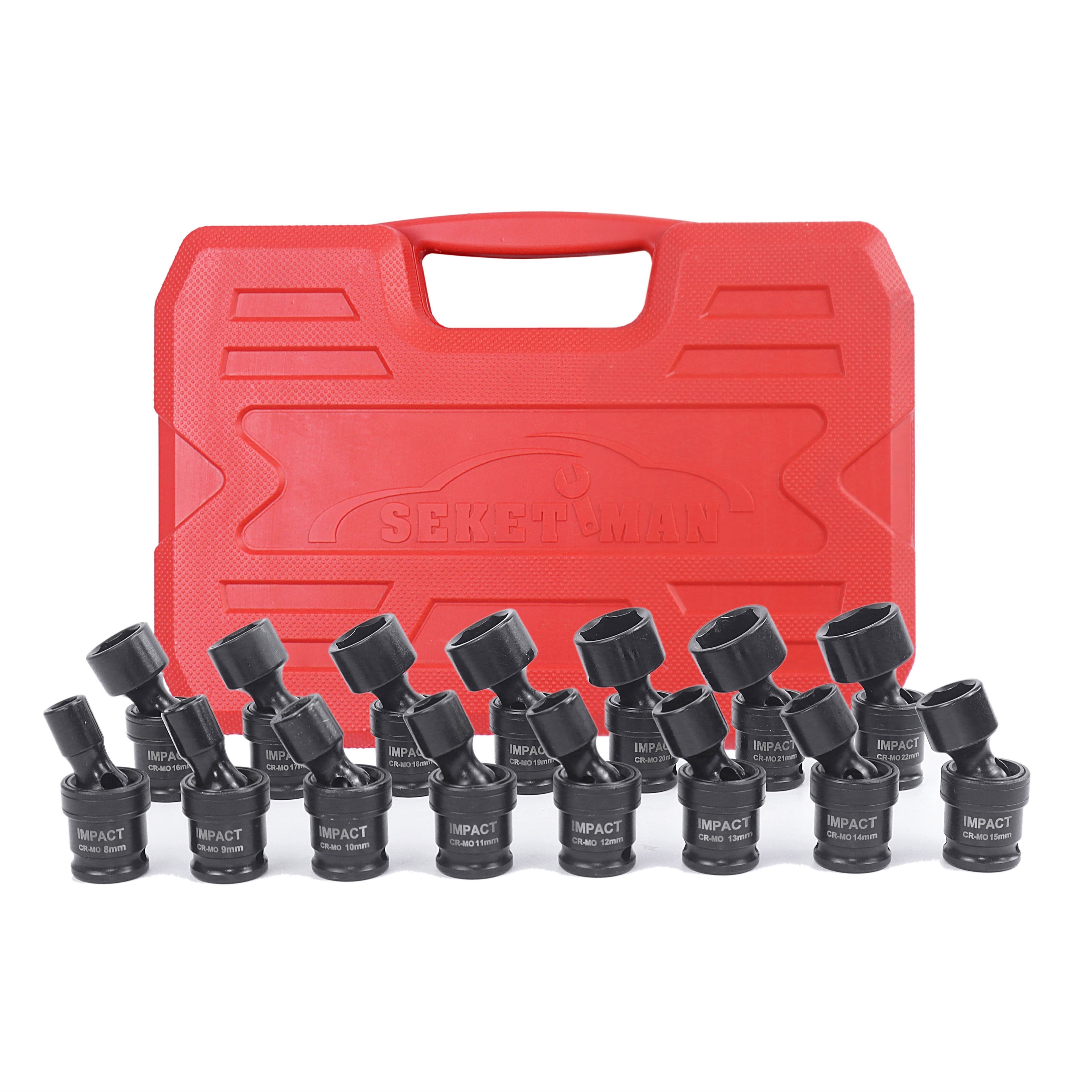 TEMU 15pcs/8pcs Seketman 3/8-inch Drive Impact Universal Socket Set/torx Extra Socket Set, Swivel Socket Set, 6 Point, Metric, 8-22mm, Cr-, Adjustable Head, Automotive