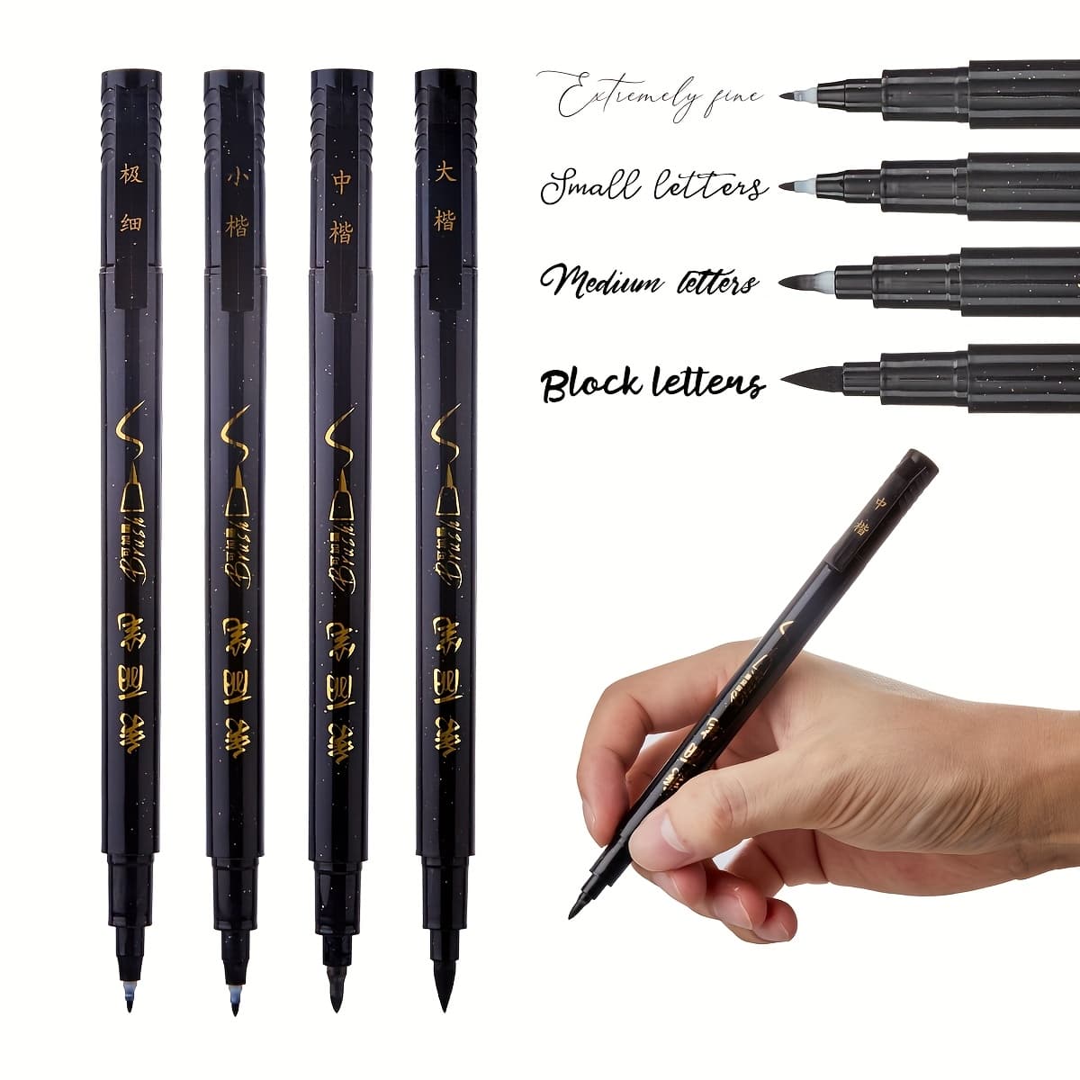TEMU 4pcs Hand Lettering Pen Set, 4 Nib Sizes, & Thick , Suitable For Beginners & Artists, For Art Drawing, Sketching, Scrapbooking, Journaling, Asian Calligraphy Arts - Plastic