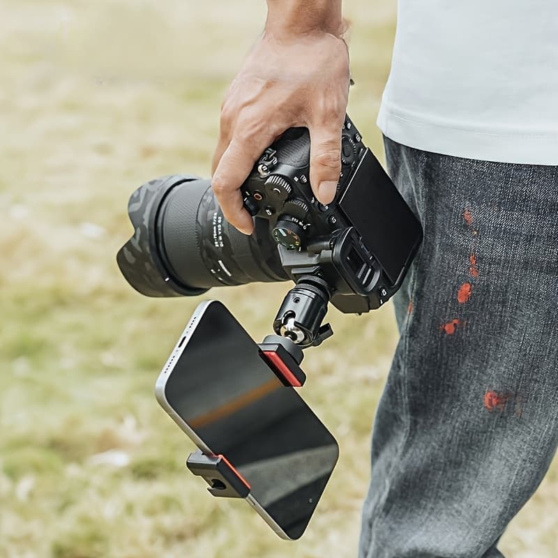 TEMU Iron Camera Cold Shoe Mount With Phone Clamp, Dslr Accessory Kit For External Monitor Display - Photography Mounting Bracket Set, No Camera Or Phone, Non-electronic