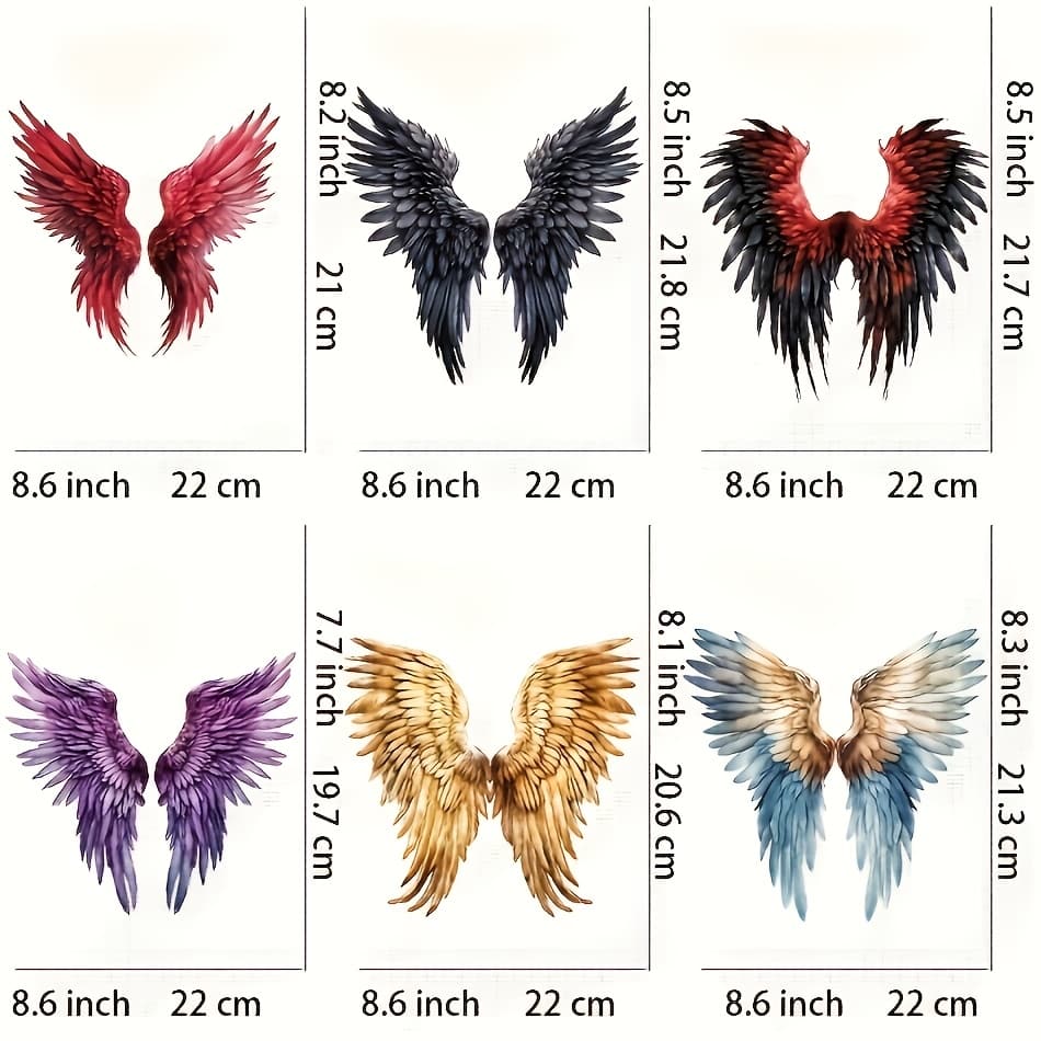 TEMU 6pcs/set Colored Wings Glitter Iron-on Transfer For Clothing Diy Washable T-shirts Thermal Stickers Beautiful Wings Patches Applique Open