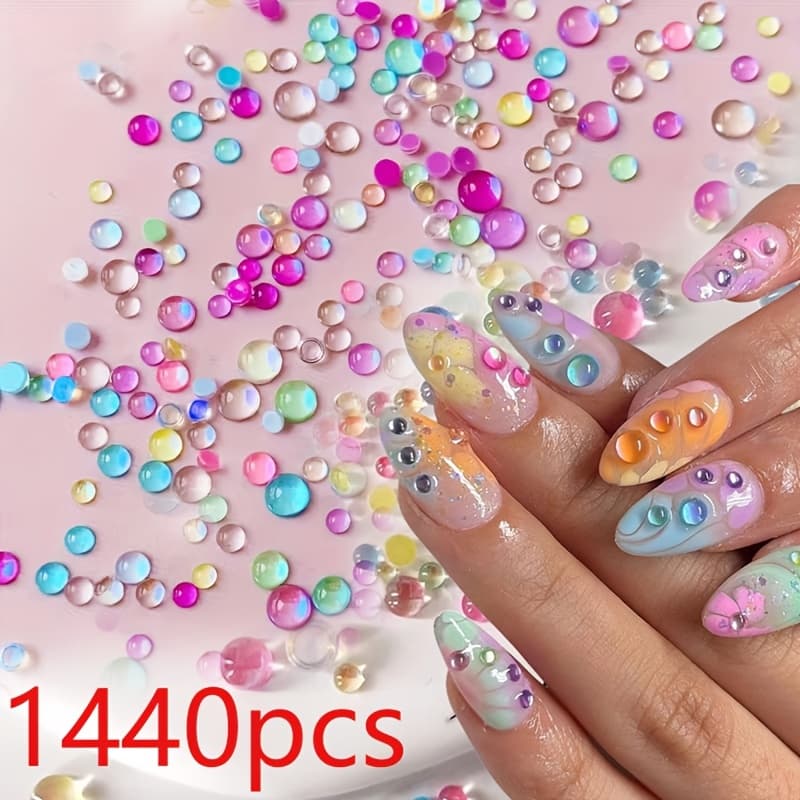 TEMU 1440 Mermaid Bead Nail Charms, Assorted Color Crystal Bead Nail Gemstone Decorations, Acrylic Flat Back Nail 3d Additions For Nail Art