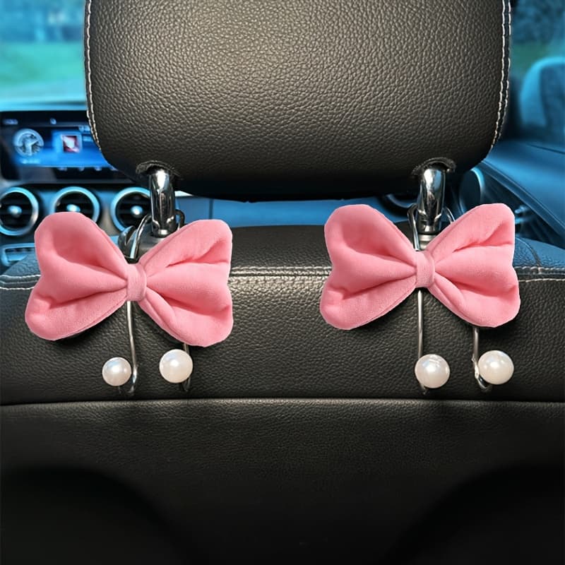 TEMU 2pcs Large Bead Car Hook Bow Creative Seat Back Multifunctional Rear Storage Net Popular Goddess Interior Accessories Set