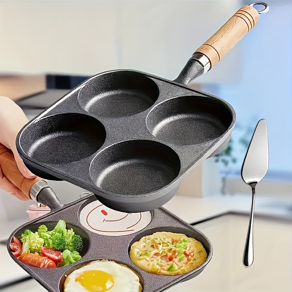 TEMU 4-well Pan Set With Spoon, Square Griddle For Pancakes Eggs Burgers, Non-toxic Breakfast Frying Pan