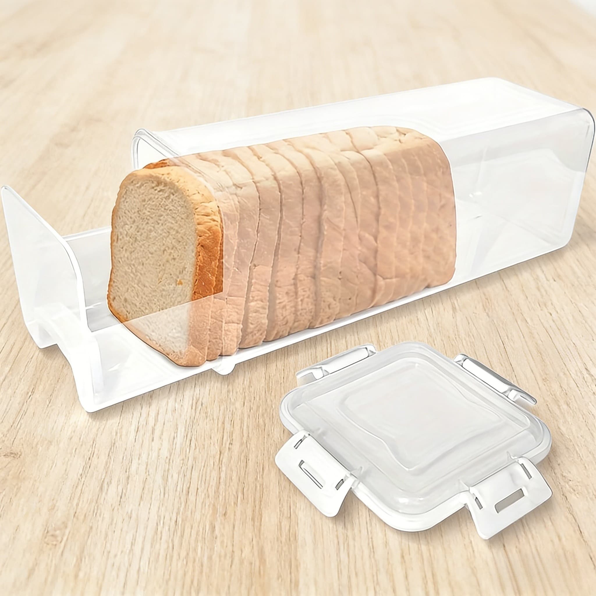 TEMU 1 Sealed Bread Box With Lid And Inner Compartment Transparent Plastic Food Storage Container, Reusable Rectangular Food Storage Box, Essential For Kitchen Organization,